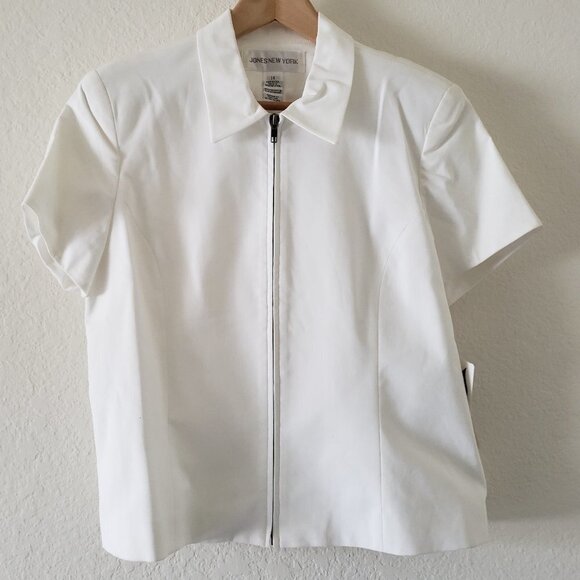 Unworn - Jones of New York Short Sleeve Lined Zip White Jacket - Size 14 - Picture 1 of 7